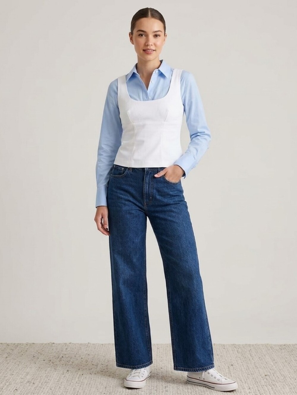 H&M White Square-Neck Fitted Cropped Tank